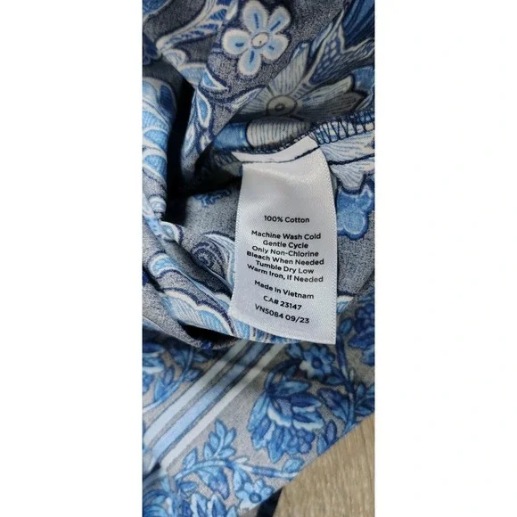 Talbots Dress 4P Womens Blue Floral A Line 3/4 Balloon Sleeve Drawstring Waist - Picture 5 of 14